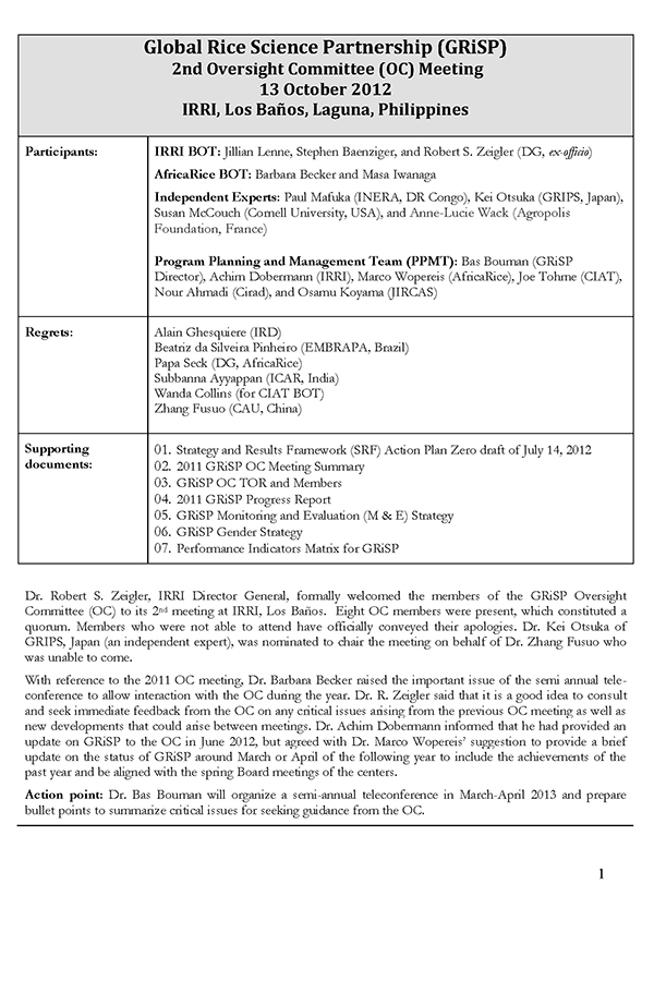 2012 Oversight Committee meeting
