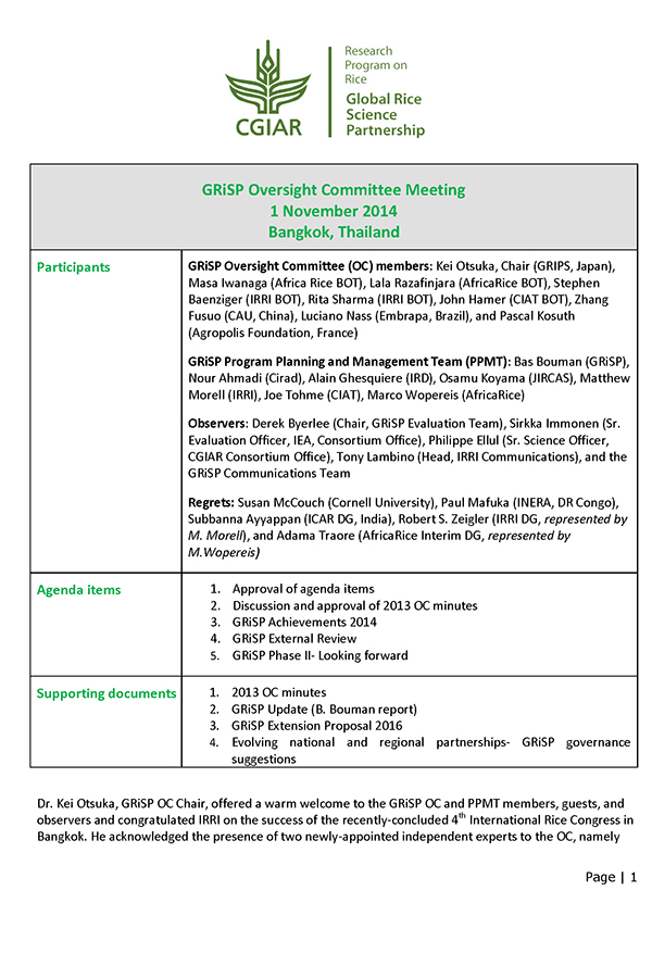 2014 Oversight Committee meeting